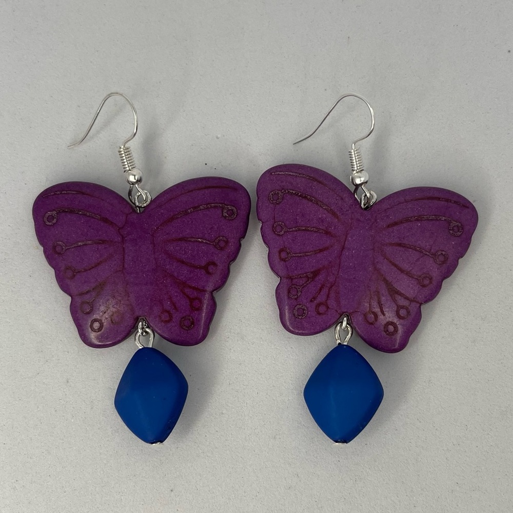 Large Purple Butterfly Earrings